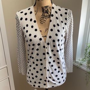 LOFT White Cardigan with Black Polka Dots